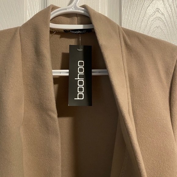 🐶 NWT Boohoo Collarless Wool Look Coat - Picture 2 of 14